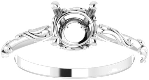 14K White 6.5 mm Round Solitaire Scroll Engagement Ring Mounting (3)