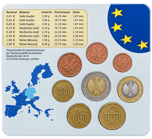 2004 Германия Набор евро монет в упаковке BU (1)