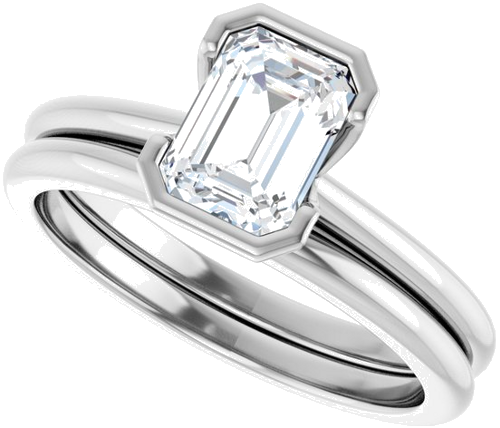 Sužadėtuvių Žiedas „Half-Bezel“ 14k white gold Emerald 7mm x 5mm (10)