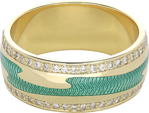 Golden yellow gold ring decorated with diamonds and enamel (2)
