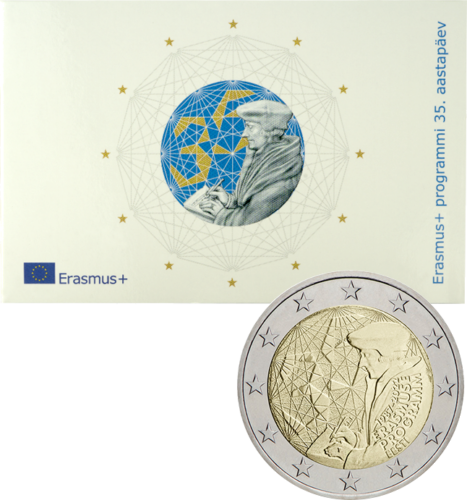 2022 Естония Еразъм 35-та годишнина Монета от 2 евро върху карта (1)