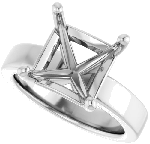 14K White 10 mm Asscher Solitaire Engagement Ring Mounting (5)