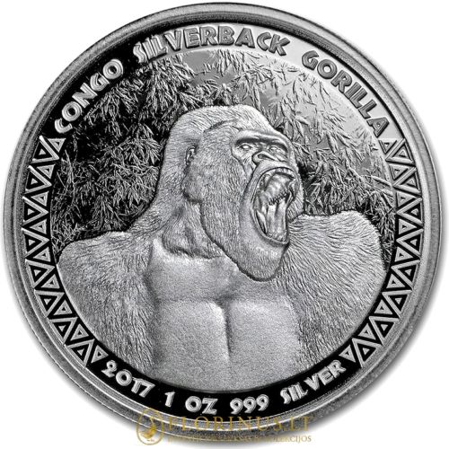 2017 Kongas, Sidabranugarė Gorila, 1 oz sidabrinė moneta (1)