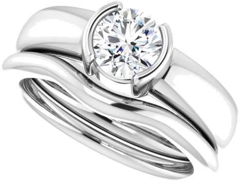 14K White 6 mm Round Half Bezel Solitaire Engagement Ring Mounting (10)