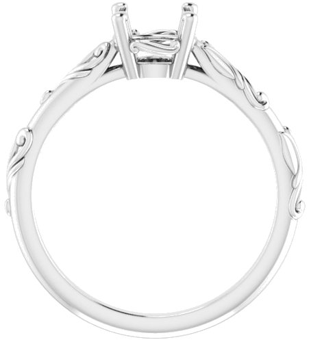 14K White 6.5 mm Round Solitaire Scroll Engagement Ring Mounting (2)