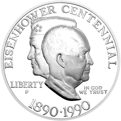 1990 Столетие Эйзенхауэра США 1 доллар серебряная монета (2)
