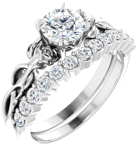 Sužadėtuvių Žiedas „Nature-Inspired“ 585 Baltojo Aukso Round 5.8mm (6)