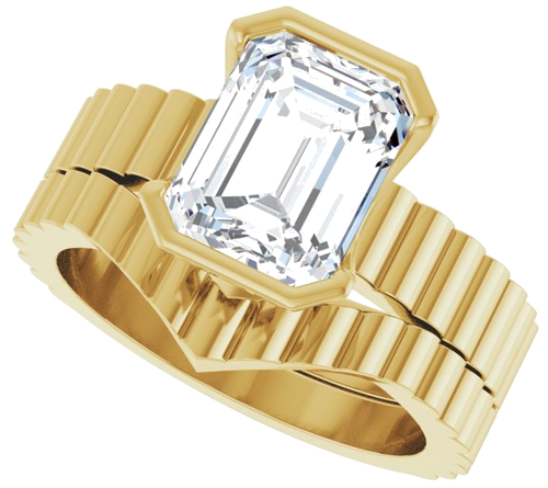 Sužadėtuvių Žiedas „Half-Bezel Solitaire“ 14k yellow gold Emerald 9mm x 7mm (10)