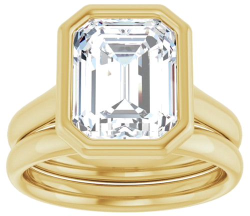 Sužadėtuvių Žiedas „Bezel-Set Solitaire“ 585 Geltonojo Aukso Emerald 10mm x 8mm (8)