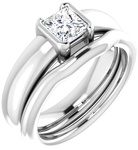 Sužadėtuvių Žiedas „Half-Bezel Solitaire“ 14k white gold Square 5mm (6)