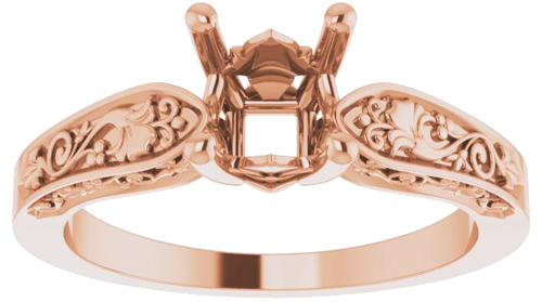 Sužadėtuvių Žiedas „Solitaire Floral“ 14k rose gold Asscher 5.5mm (3)