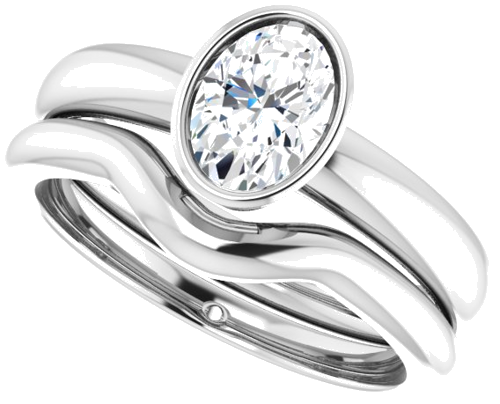 Sužadėtuvių Žiedas „Bezel-Set Solitaire“ 585 Baltojo Aukso Oval 7mm x 5mm (10)