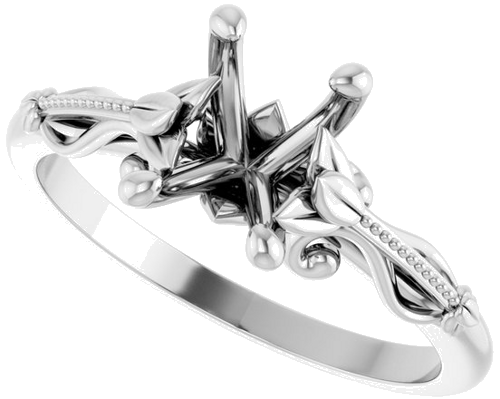 14K White 7x5 mm Emerald Sculptural-Inspired Engagement Ring Mounting (5)