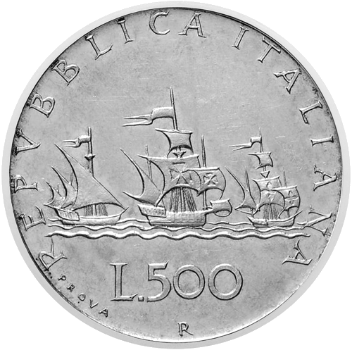 1957 Italija Karavelė 500 lirų sidabrinė moneta (2)