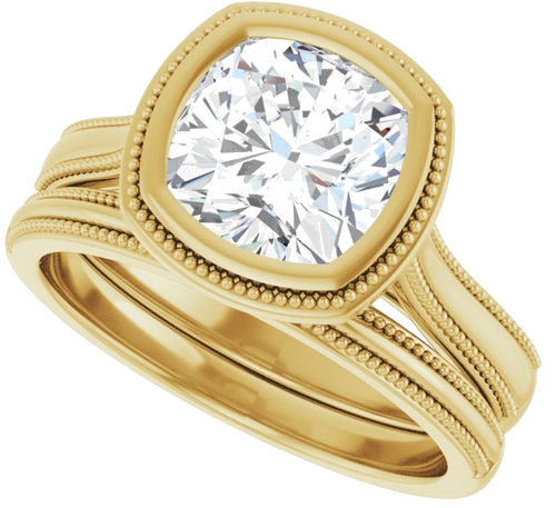 Sužadėtuvių Žiedas „Bezel-Set Solitaire“ 14k yellow gold Cushion 7.5mm (10)