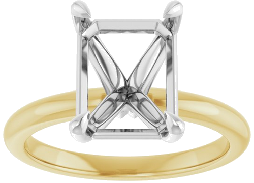 14K Yellow White 10x8 mm Emerald Solitaire Engagement Ring Mounting (3)