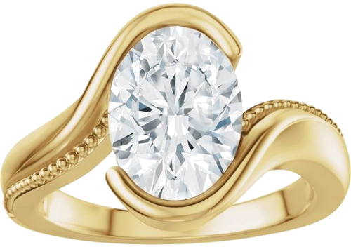 Sužadėtuvių Žiedas „Milgrain Half Bezel Bypass Solitaire“ 14k yellow gold Oval 10.5mm x 7.3mm (3)