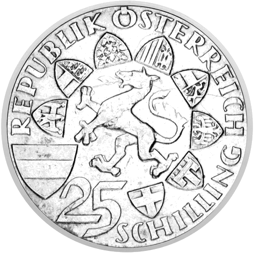 25 šilingai Ekshercogas Johanas 1959 Austrija sidabrinė moneta (2)