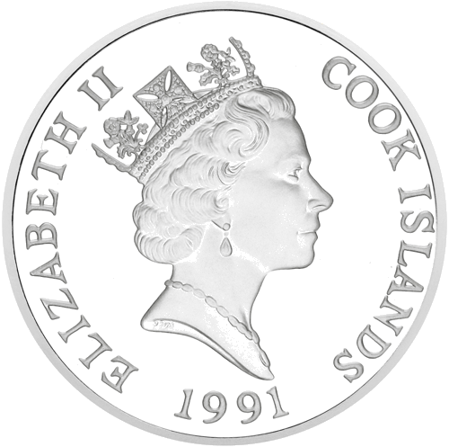 50 dolerių Stirna 1991 Kuko salos sidabrinė moneta (2)