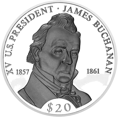 20 dolerių JAV Prezidentas J. Buchanan Liberia sidabrinė moneta (1)