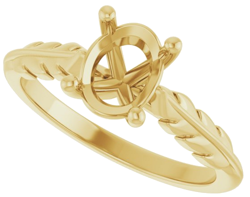 Sužadėtuvių Žiedas „Solitaire Leaf“ 14k yellow gold Oval 8mm x 6mm (5)