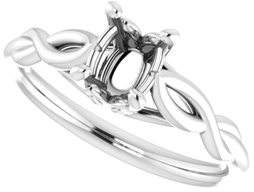 14K White  7x5 mm Oval Solitaire Engagement Ring Mounting (5)