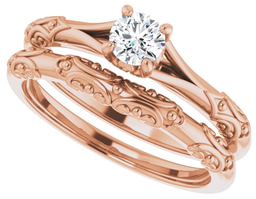 Sužadėtuvių Žiedas „Solitaire Sculptural“ 10k rose gold Round 4.1mm (10)