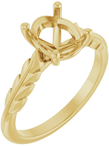 Sužadėtuvių Žiedas „Solitaire Leaf“ 14k yellow gold Oval 9mm x 7mm (1)