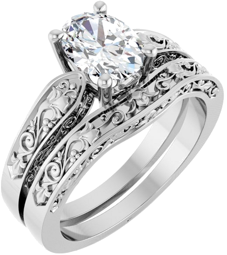 Sužadėtuvių Žiedas „Solitaire Floral“ 14k white gold Oval 8mm x 6mm (6)