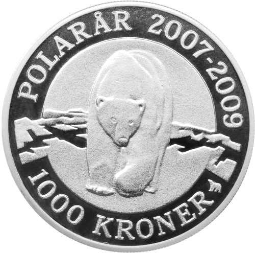 100 kronų Poliariniai metai 2007 Danija sidabrinė moneta (1)
