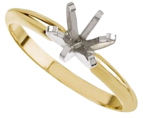 14K Yellow   White 7.8-8.6 mm Round Pre-Notched 6-Prong Solitaire Ring Mounting (5)
