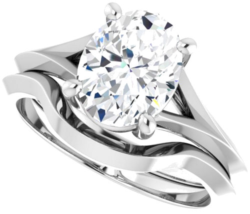 Sužadėtuvių Žiedas „Solitaire Split Shank“ 10k white gold Oval 9mm x 7mm (10)