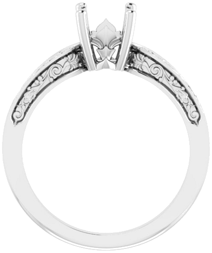 14K White 5.5 mm Asscher Floral Solitaire Engagement Ring Mounting (2)