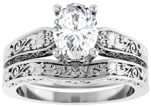 Sužadėtuvių Žiedas „Solitaire Floral“ 14k white gold Oval 8mm x 6mm (8)