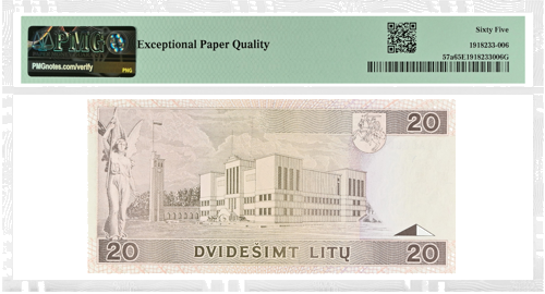 1993 Литва банкнота 20 литов PMG 65 EPQ (2)