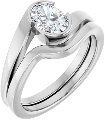 Sužadėtuvių Žiedas „Half-Bezel Solitaire“ 14k white gold Oval 7mm x 5mm (6)