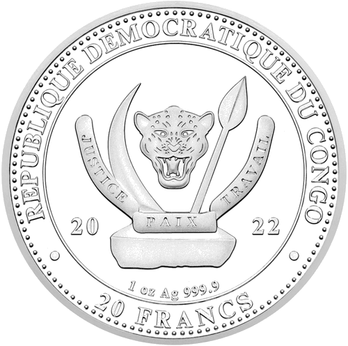 1 oz Медведь 2022 Конго 20 франков серебряная монета (2)