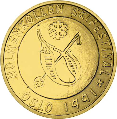 20 Kroner Ski Festival 1991 Norway Gold Coin (1)