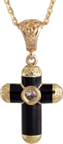 Krustiņš, dekorēts ar Limoges emalju, briljantu un safīru (1)