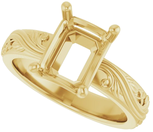 Sužadėtuvių Žiedas „Solitaire Sculptural“ 14k yellow gold Emerald 9mm x 7mm (5)