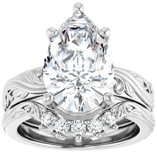 Sužadėtuvių Žiedas „Solitaire Sculptural“ 18k white gold Pear 14mm x 9mm (8)
