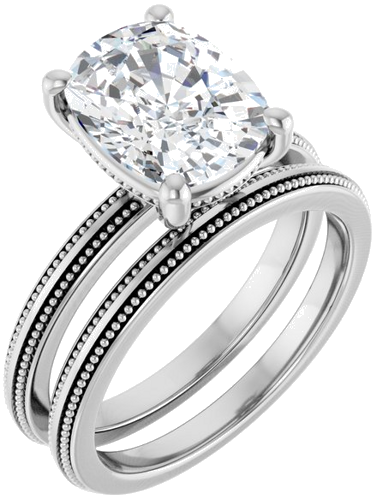 Sužadėtuvių Žiedas „Solitaire Milgrain“ 14k white gold Elongated Cushion 10mm x 8mm (6)