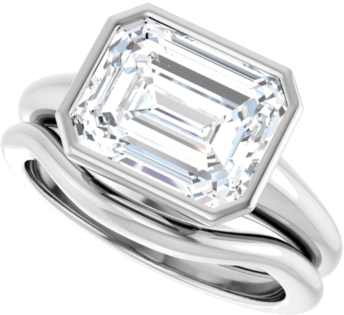 Sužadėtuvių Žiedas „Bezel-Set Solitaire“ 14k white gold Emerald 10mm x 8mm (10)