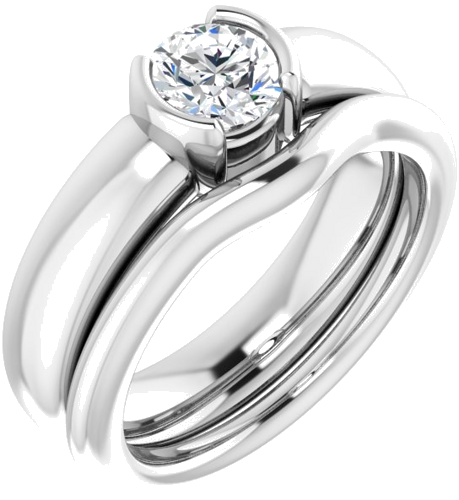 Sužadėtuvių Žiedas „Half-Bezel Solitaire“ 950 Platinos Round 5.5mm (6)
