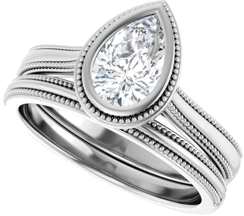 Sužadėtuvių Žiedas „Bezel-Set Solitaire“ 14k white gold Pear 8mm x 5mm (10)