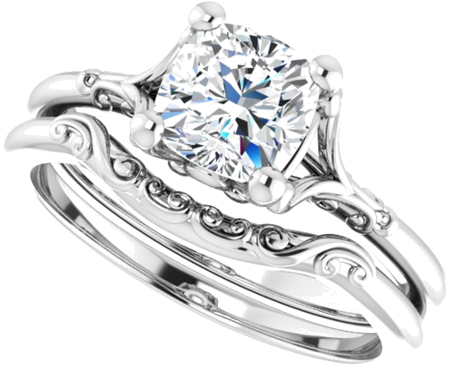 14K White 6 mm Cushion Solitaire Engagement Ring Mounting (10)