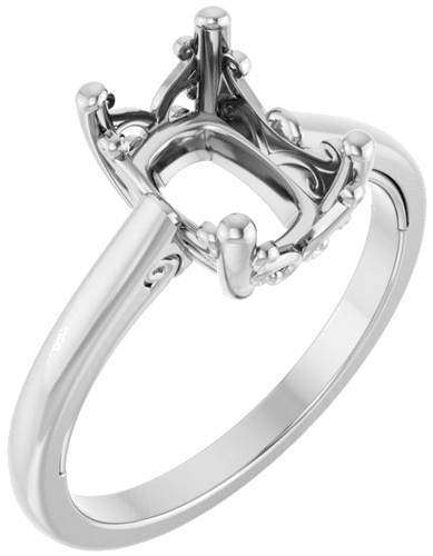 Sužadėtuvių Žiedas „Solitaire Vintage-Inspired Scroll“ 14k white gold Elongated Cushion 9mm x 7mm (1)