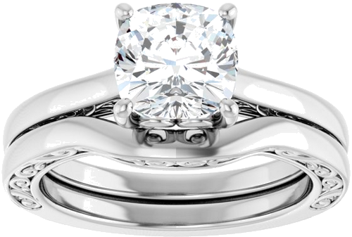 14K White  7 mm Cushion Solitaire Engagement Ring Mounting (8)