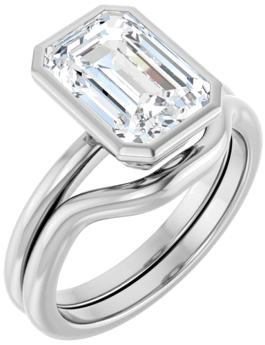 Sužadėtuvių Žiedas „Bezel-Set“ 14k white gold Emerald 10mm x 7mm (6)