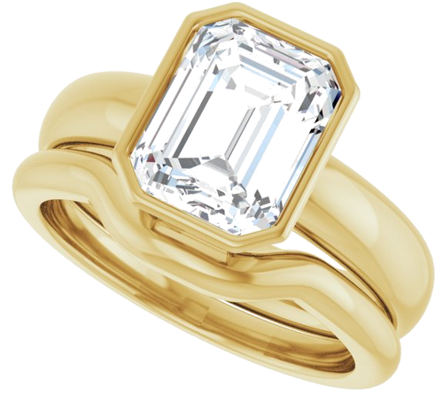 Sužadėtuvių Žiedas „Bezel-Set Solitaire“ 585 Geltonojo Aukso Emerald 9mm x 7mm (10)